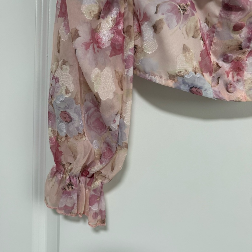 Floral Blouse Crop Top Long Sleeves Summer - Picture 5 of 7